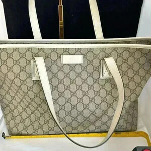 Authentic Gucci Gg Monogram Tote Bag Beige/Cream Medium
